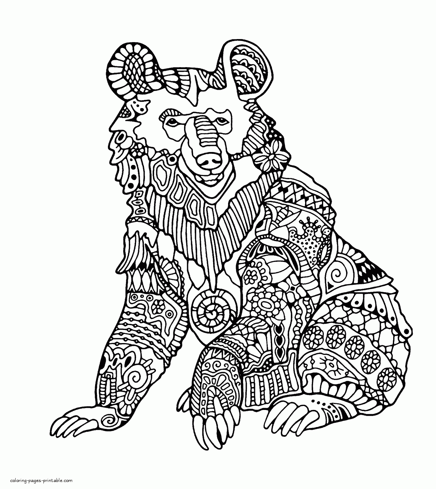Hard Bear Coloring Page For Adults