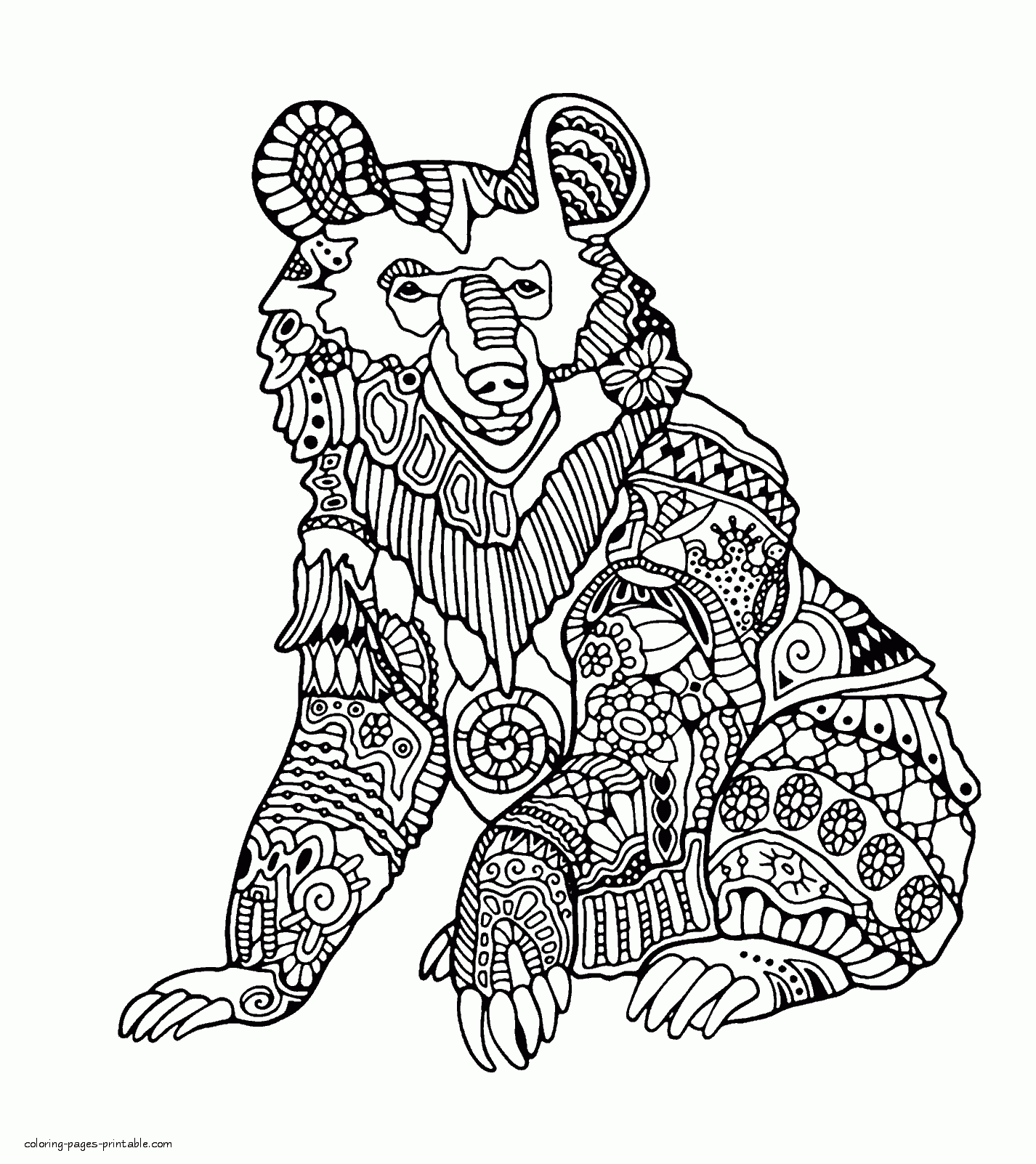 Bear Coloring Page For Adults