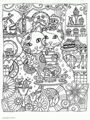 A Pair Of A Cats Coloring Page For Adults