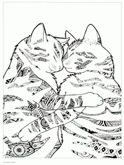 Cats Pair. Free Animal Adult Coloring Pages