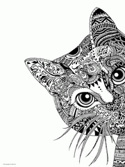 Difficult Animal Face Coloring Pages. A Cat