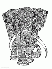 Difficult Elephant Colouring Page For Adults