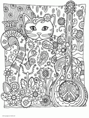 Cat And Flowers Coloring Page For Adults