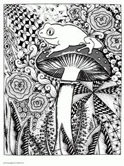 Animal Design Coloring Pages For Adults. Frog On Mushroom