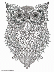Big Difficult Coloring Page. An Owl Picture
