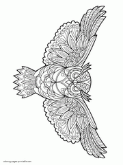 Downloadable Bird Coloring Book For Adults. Flying Owl
