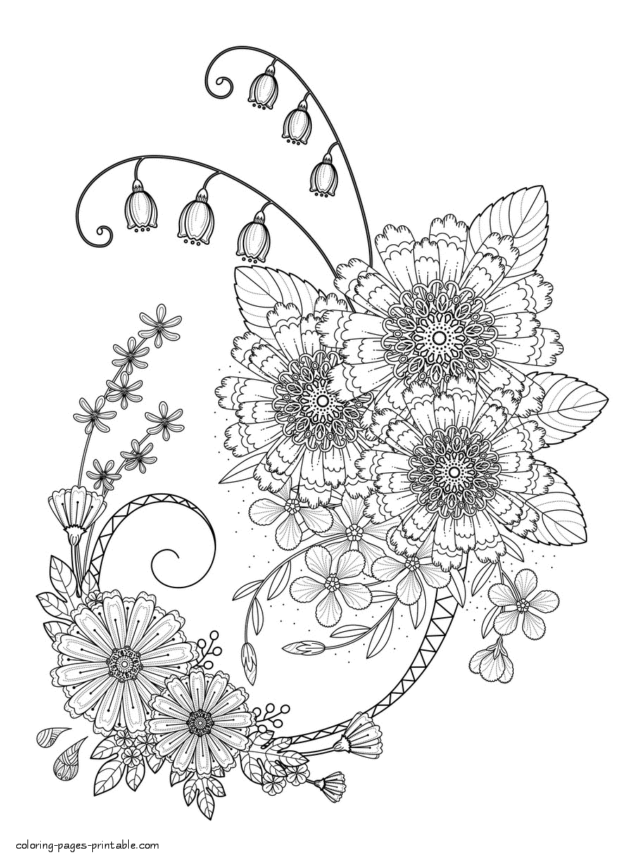 Printable Cute Flowers Coloring Sheet For Adults