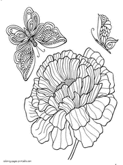 2 Butterflies And A Flower Coloring Page For Adults