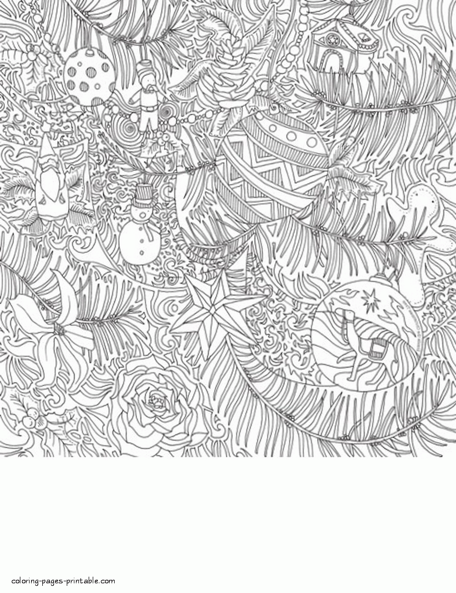 Christmas Colouring Sheets For Adults. Decorated fir branch