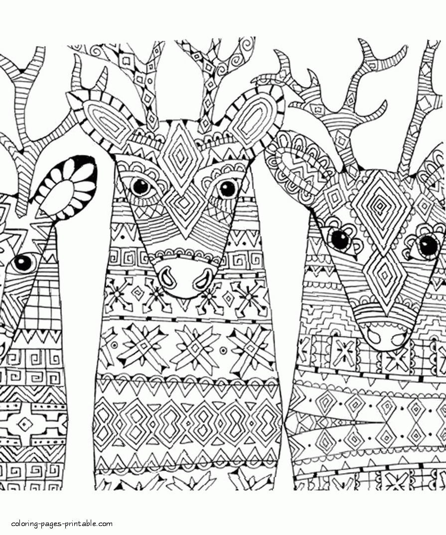 Christmas Colouring Pages For Adults Printable Free. Reindeer