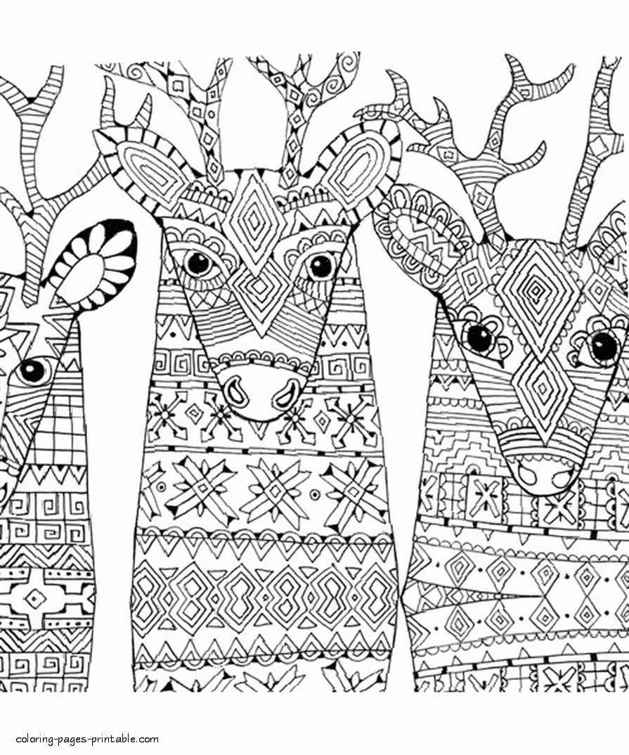 Christmas Colouring Pages For Adults Printable Free. Santa's Reindeer