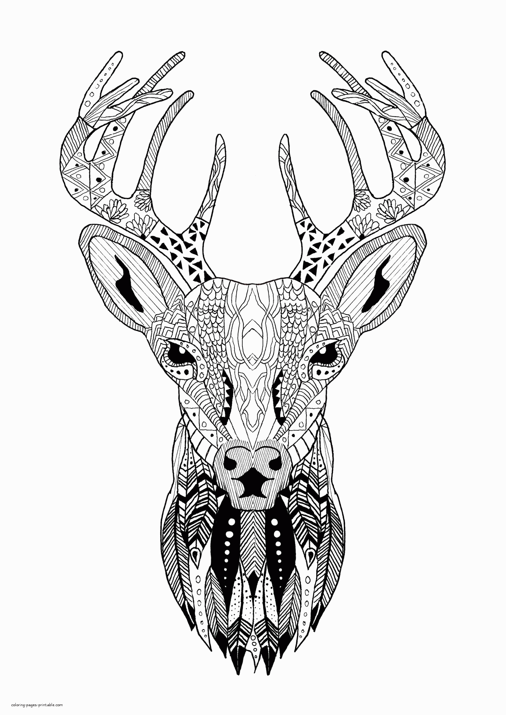 Santa's Reindeer Coloring Free Page For Adult