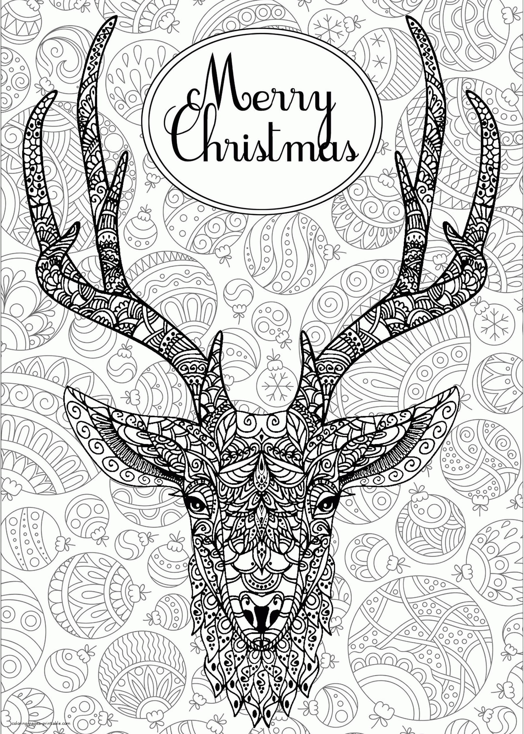 Printable Merry Christmas Coloring Pages For Adults. The Reindeear