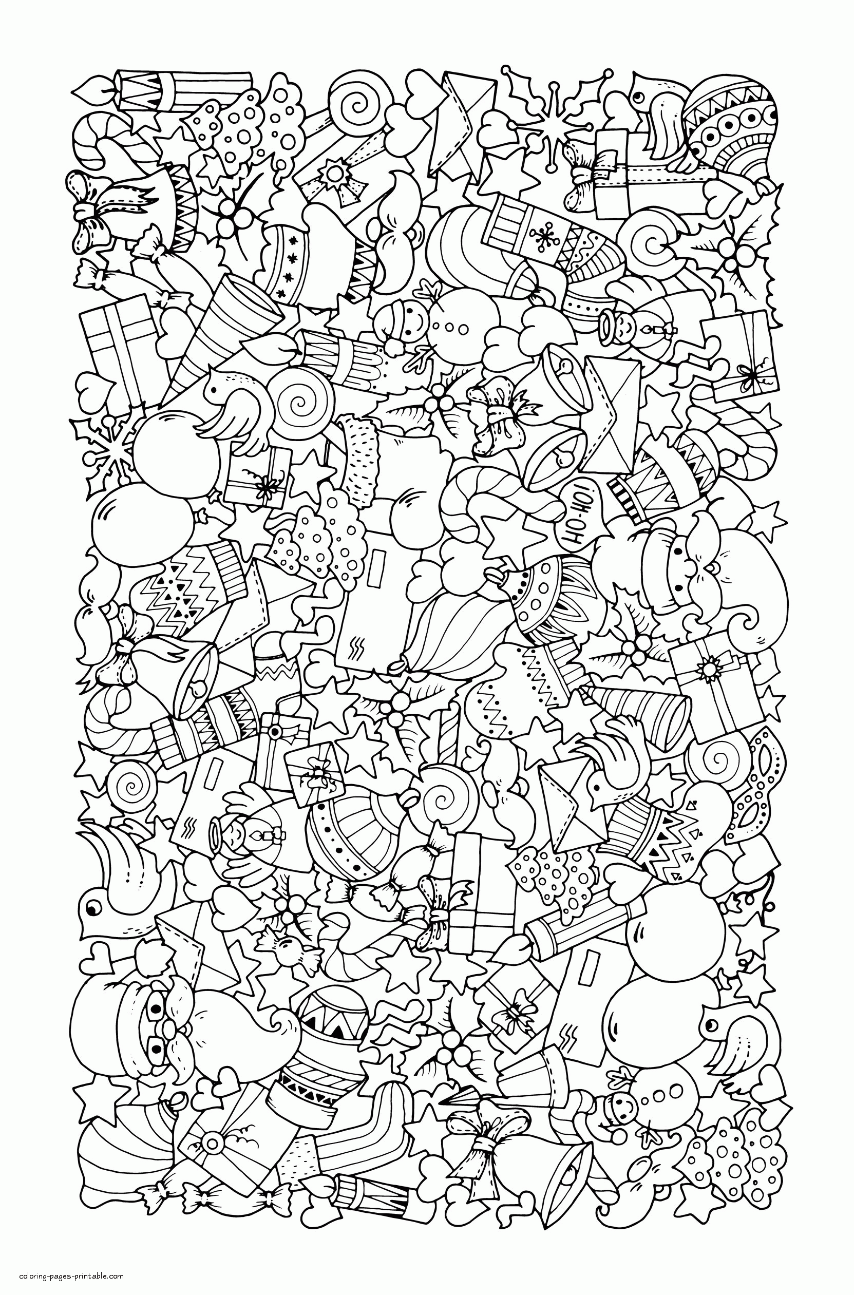Christmas Doodle Coloring Sheet For Adults || COLORING-PAGES-PRINTABLE.COM