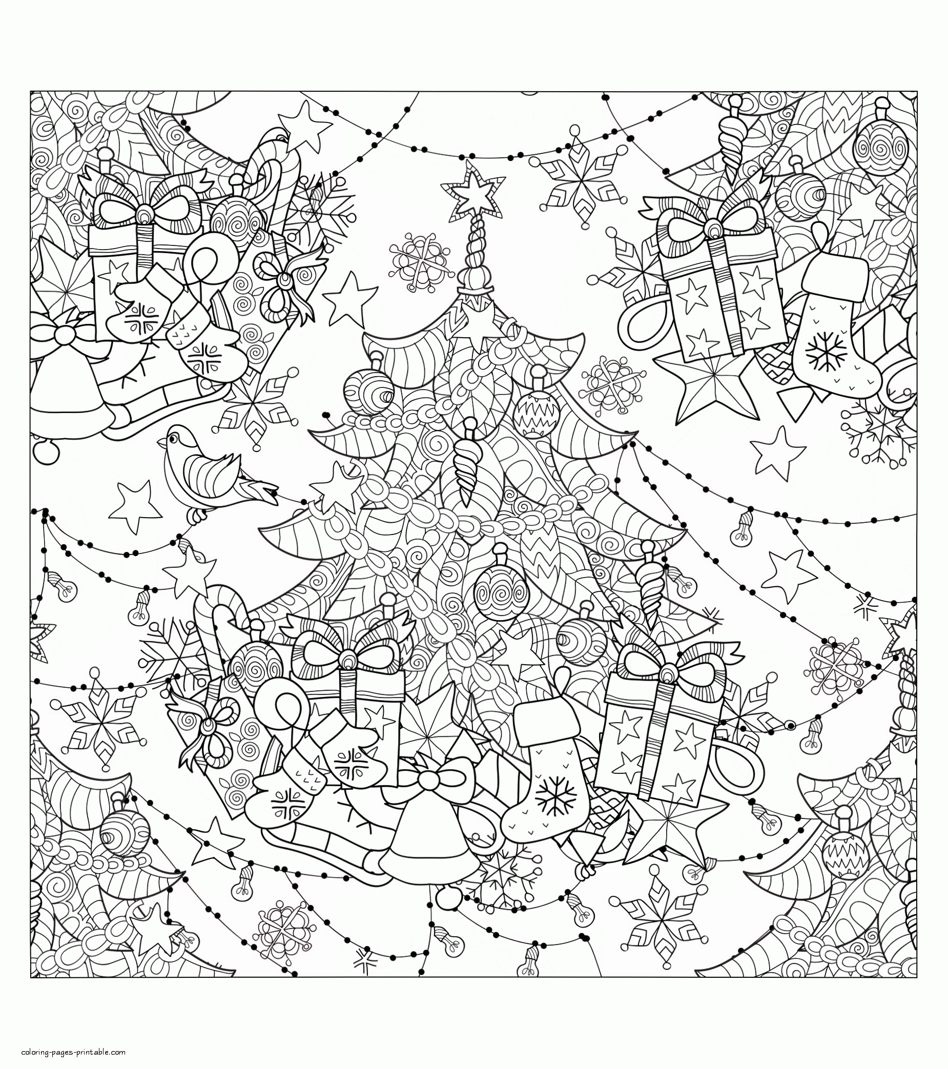 Christmas Tree Coloring Pages For Adults || COLORING-PAGES-PRINTABLE.COM