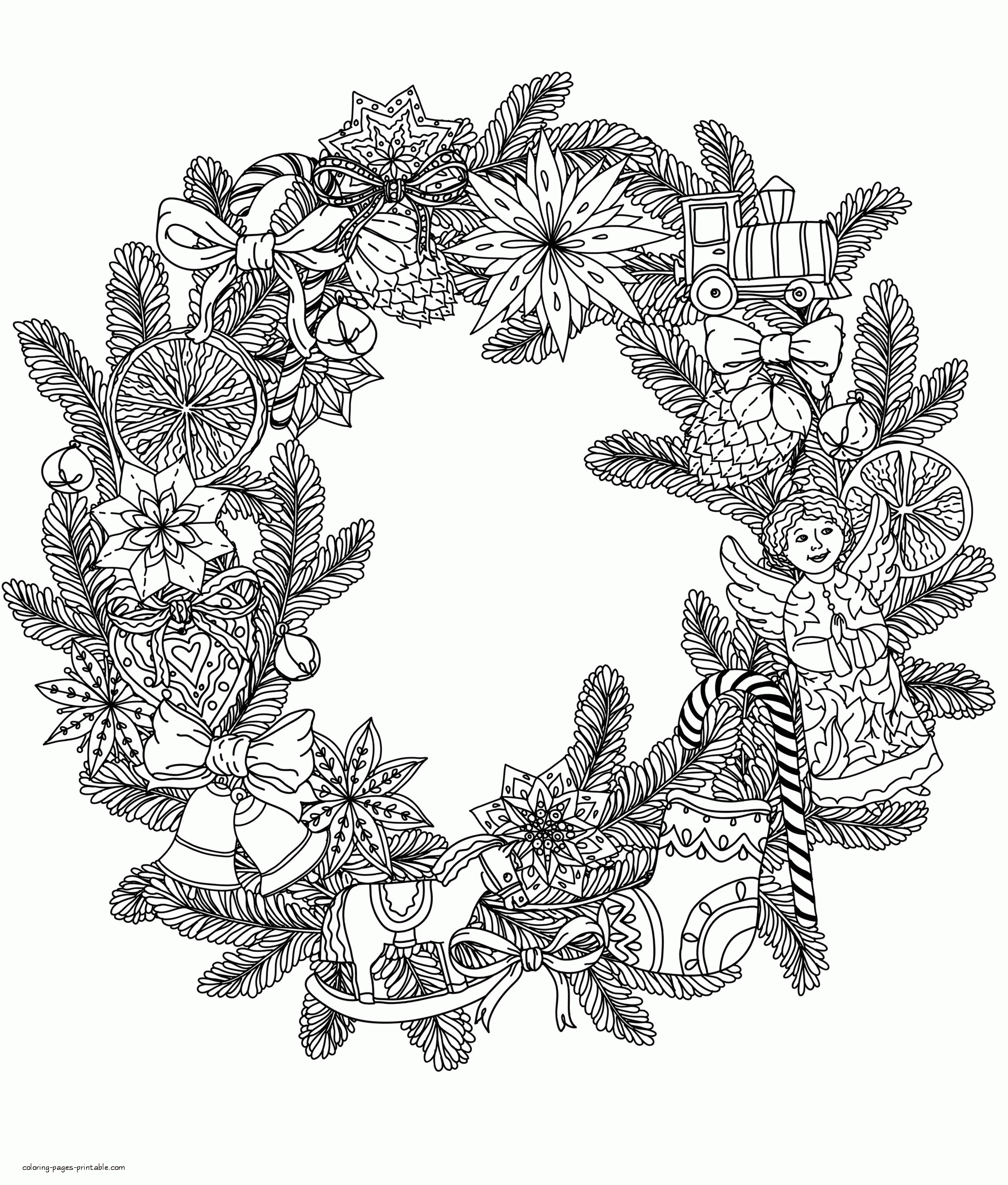 Christmas Wreaths Coloring Pages Created For Adults COLORINGPAGES