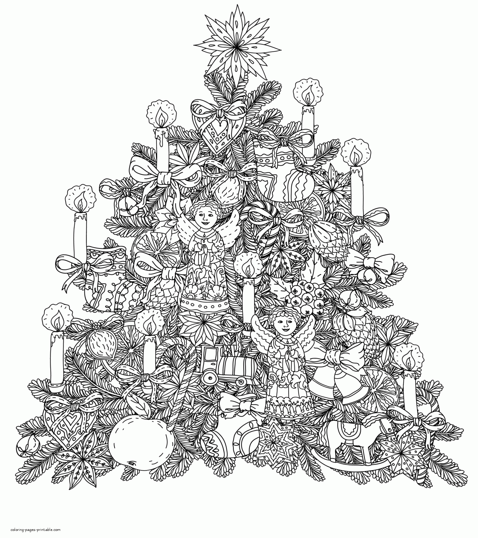 Printable Christmas Tree Coloring Pages For Adults || COLORING-PAGES
