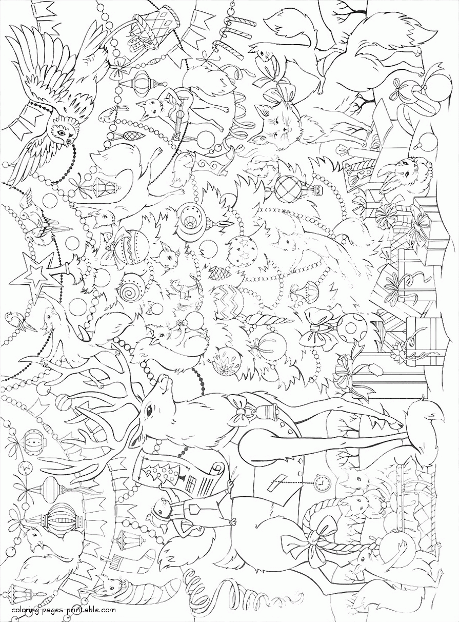 Download Decorated Christmas Tree Adult Coloring Page || COLORING-PAGES-PRINTABLE.COM
