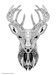Santa's Reindeer Coloring Free Page For Adult