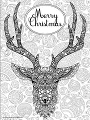 Printable Merry Christmas kleurplaten voor volwassenen. The Reindeear