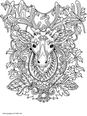 Reindeer Adult Coloring Christmas Pages to print