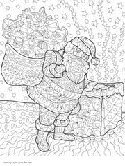 Santa With Gifts Adalt Coloring Pages for free