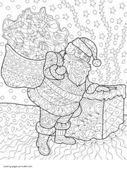 Père Noël Avec des cadeaux Adalt Pages à Colorier gratuitement