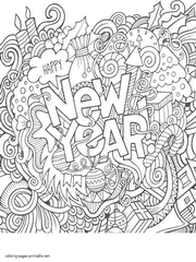 New Year Adult Coloring Page. Winter season holidays