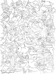 Decorated Christmas Tree Adult Coloring Page and the forest animals