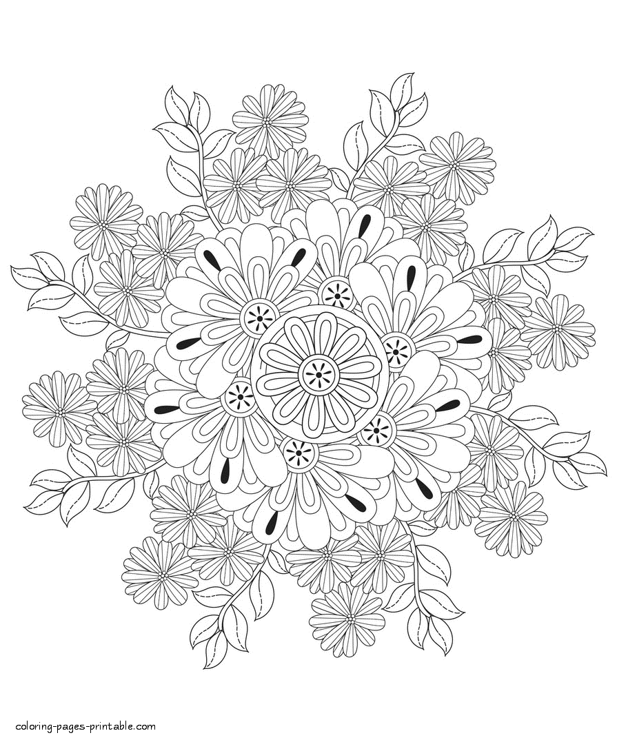 Flowers. Adalt Mandala Colouring Page