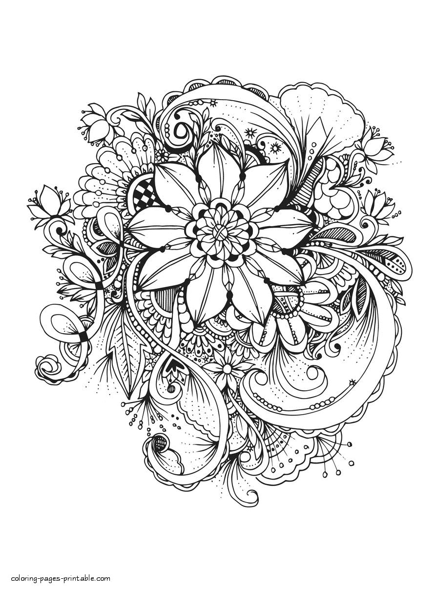 Black And White Flower Coloring Page For Adults