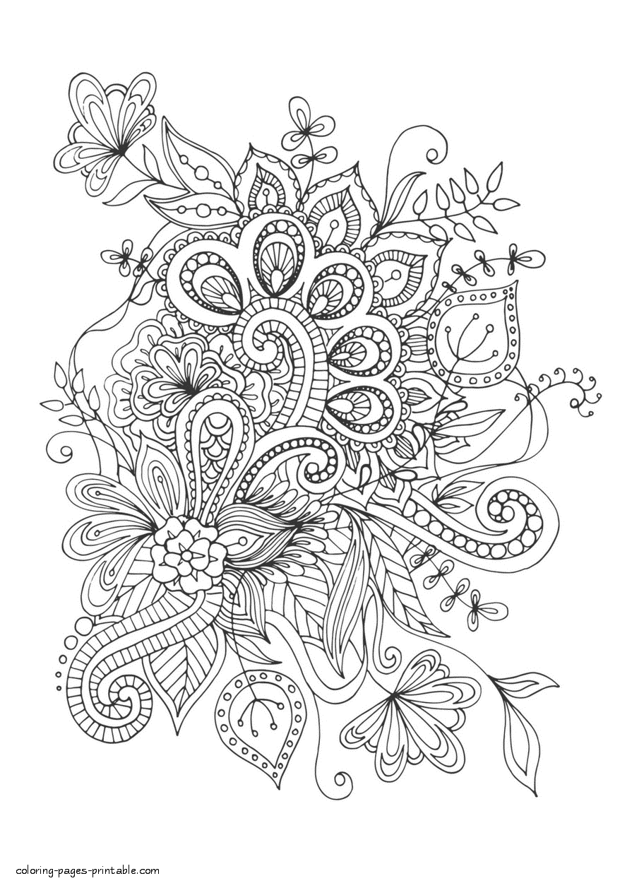 Flower Colouring Pages Hard || COLORING-PAGES-PRINTABLE.COM