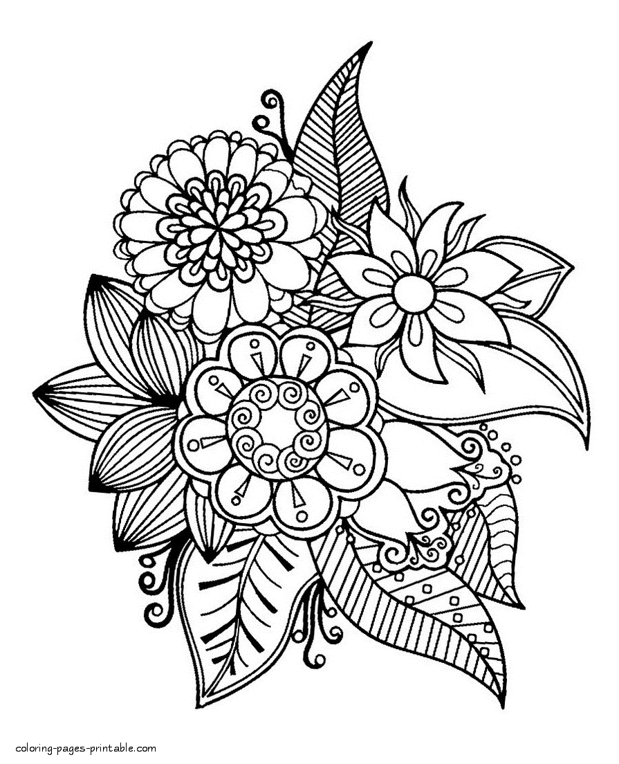 Summer Flowers Coloring Page For Adults || COLORING-PAGES-PRINTABLE.COM