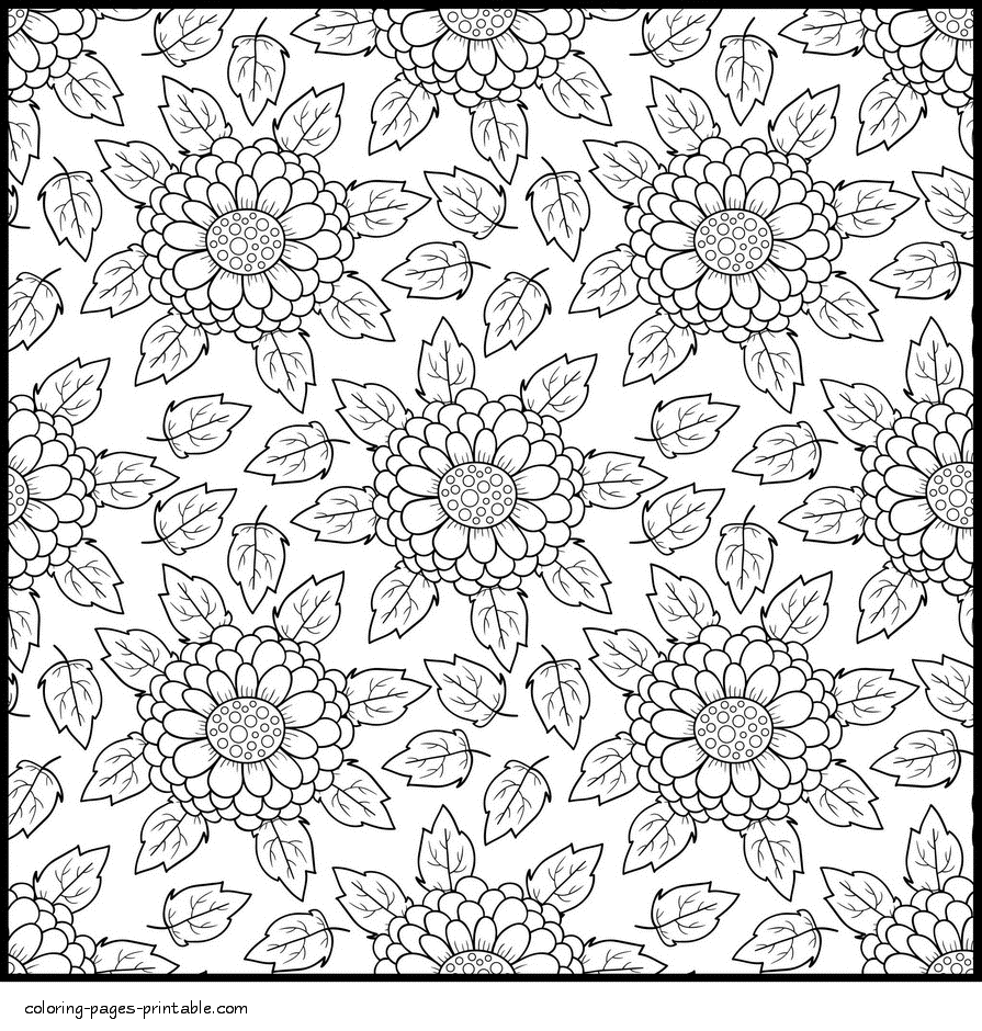 Flowers And Leaves Coloring Full Page For Adults