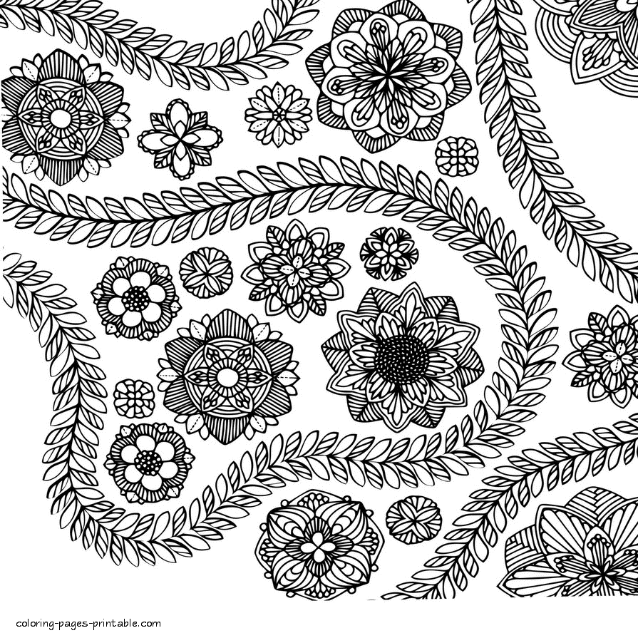 Flower Coloring Pages For Adults. Difficult To Color