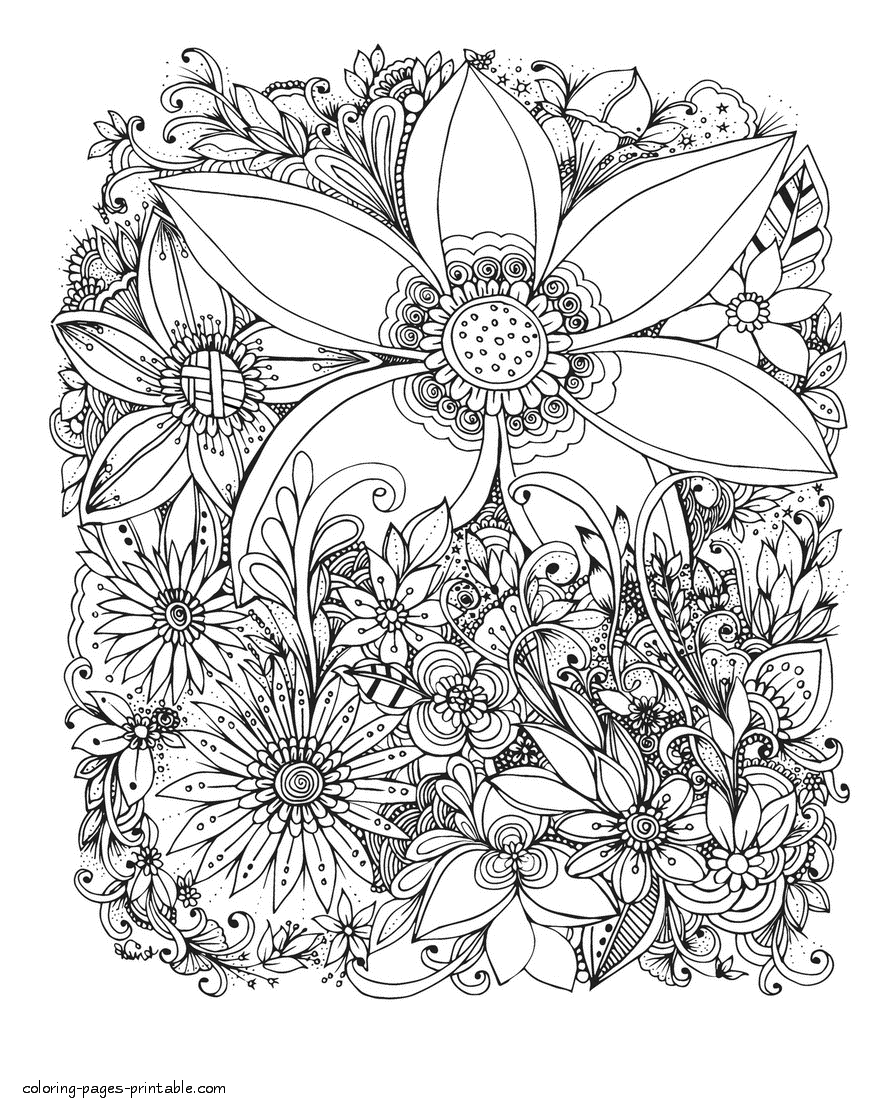 Flower Coloring Pages For Adults Printable || COLORING-PAGES-PRINTABLE.COM