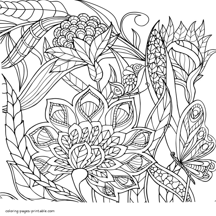Butterflies And Flowers Coloring Pages For Adults Free