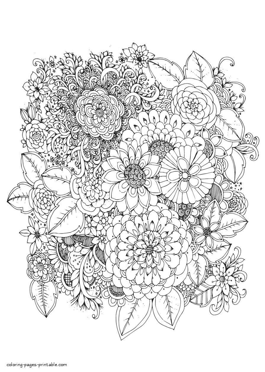 Flower Colouring Page Suitable For Adults || COLORING-PAGES-PRINTABLE.COM