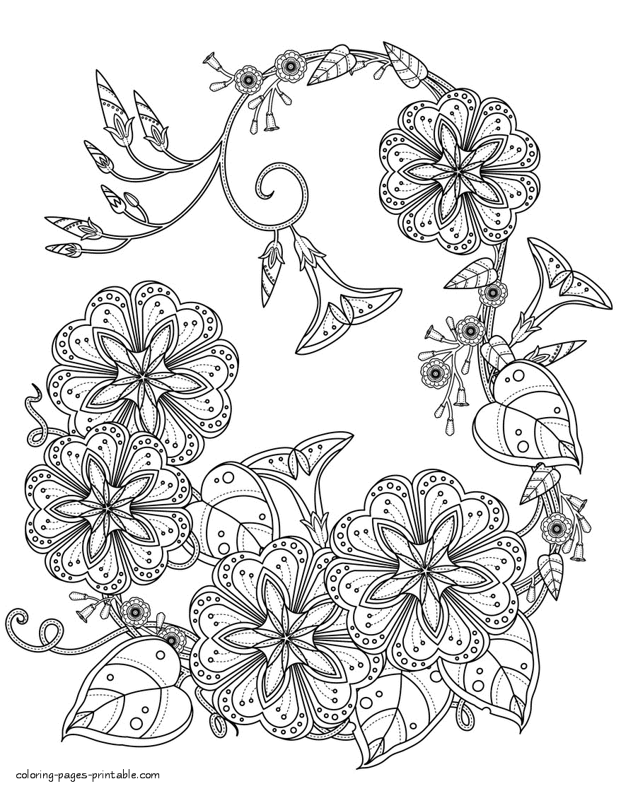 Flower Coloring Sheets Printable For Adults || COLORING-PAGES-PRINTABLE.COM
