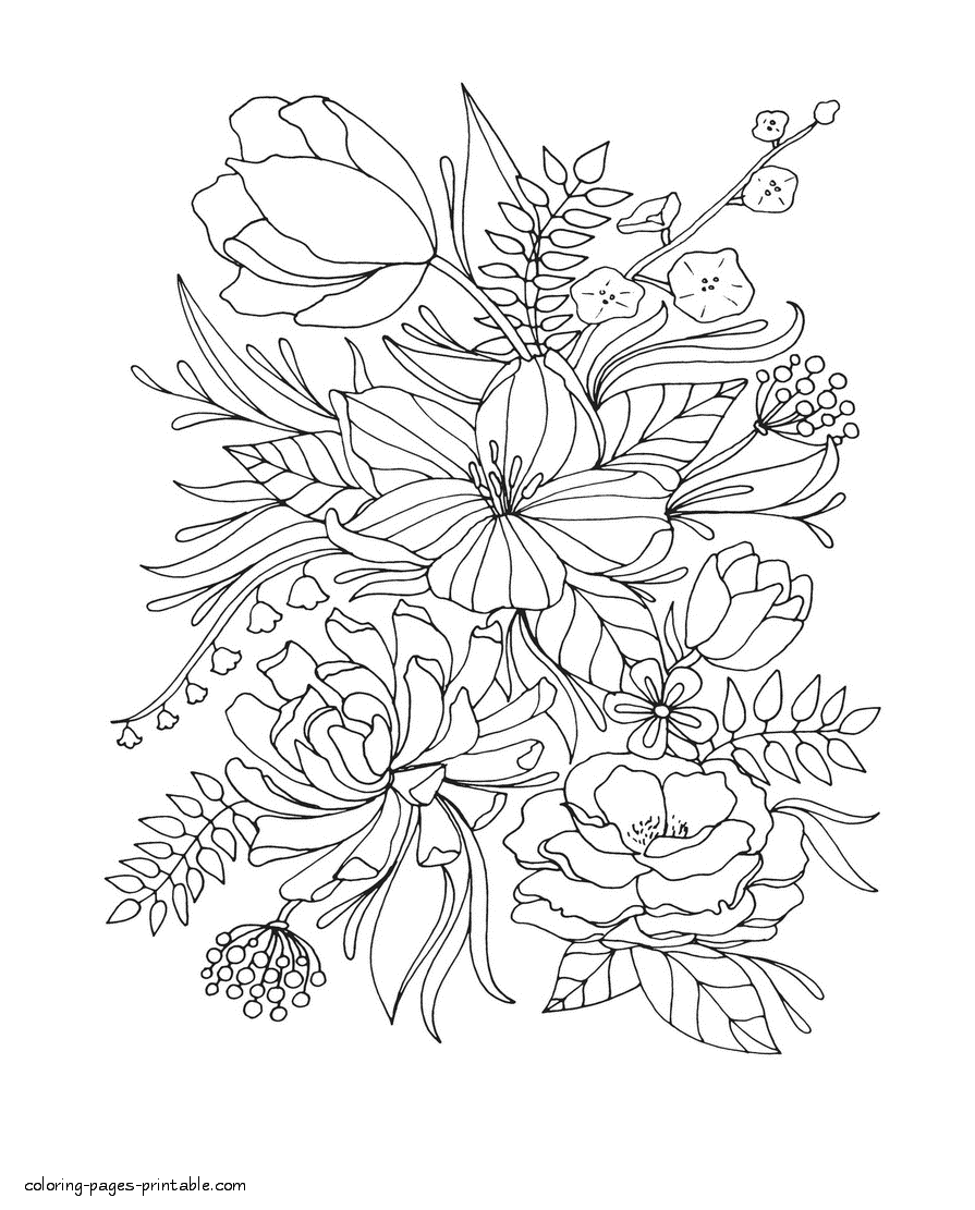 Realistic Flower Coloring Pages Coloring Pages Printablecom 