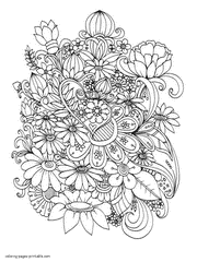 Wild Flowers. Adult Coloring Printable Page