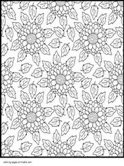 Flowers And Leaves Coloring Full Page For Adults