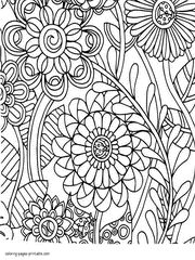 Flowers And Ladybugs. Adult Coloring Page To Print