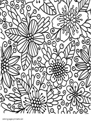 Flower Coloring Pictures For Adults. Printable Page