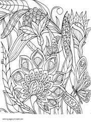 Butterflies And Flowers Coloring Pages For Adults Free