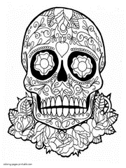Featured image of post Rose And Skull Coloring Pages For Adults : Skull with rose coloring book page for adults or tattoo with doodle ornament.