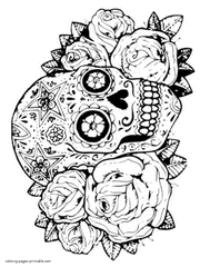 Skulls And Roses Adult Coloring Pages