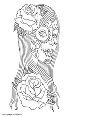Adult Coloring Pages Skulls. A Girl