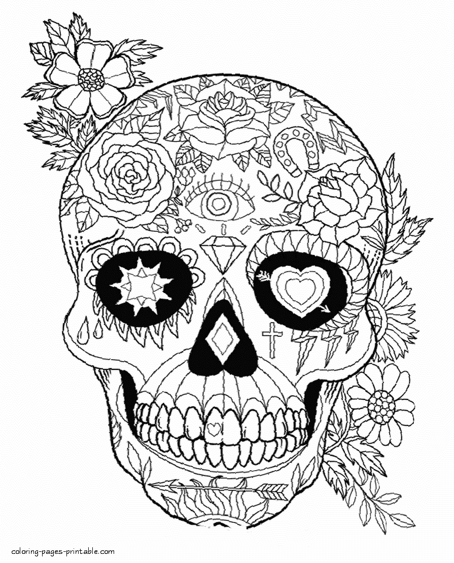 Sugar Skull Coloring || COLORING-PAGES-PRINTABLE.COM