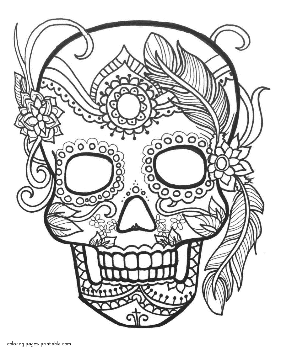 Free Printable Sugar Skull Coloring Pages || COLORING-PAGES-PRINTABLE.COM